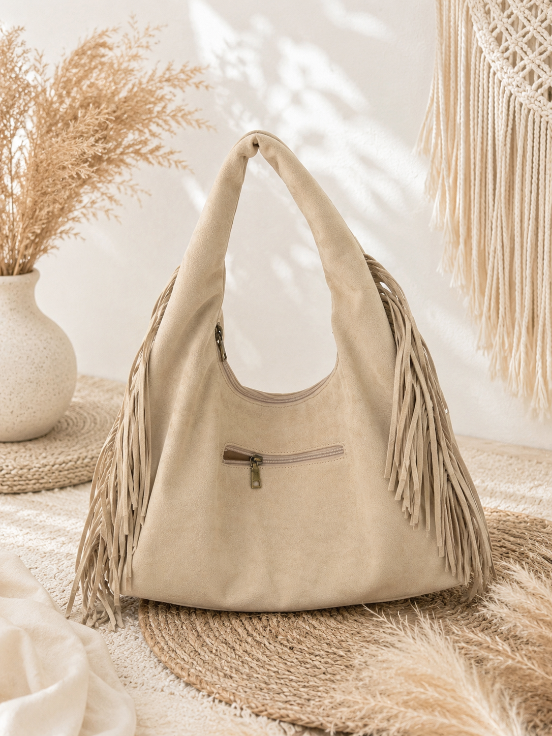 Tasche "Ginny" beige - mit Fransen