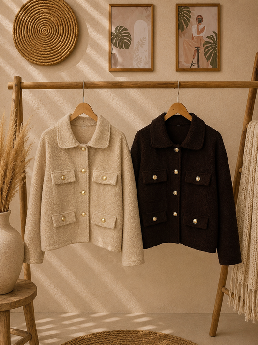 Jacke "HELENE" Teddylook Jacke mit goldenen Knöpfen