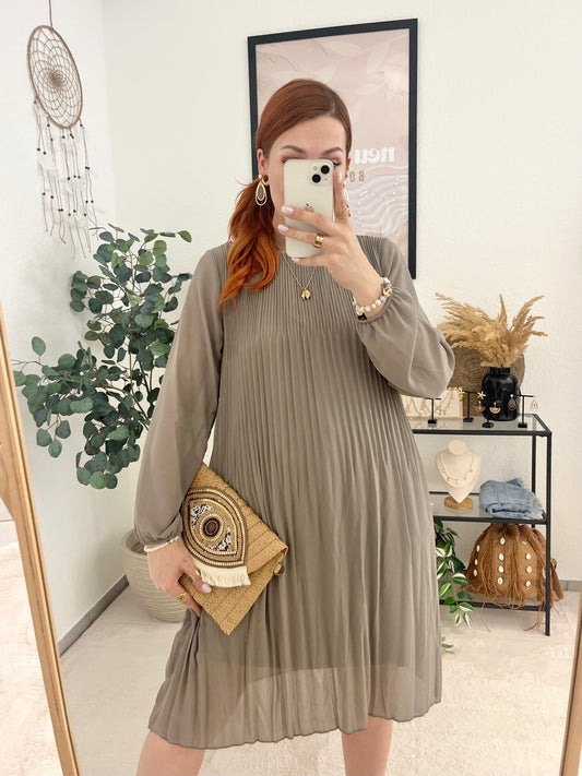 Kleid "Jennyfer" taupe - leichte Sommerkleid im Plisseelook