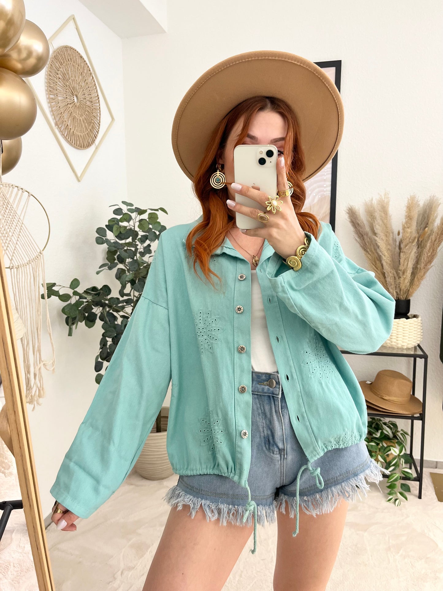 Jeansjacke "Monika" mint - Bohostil Jacke