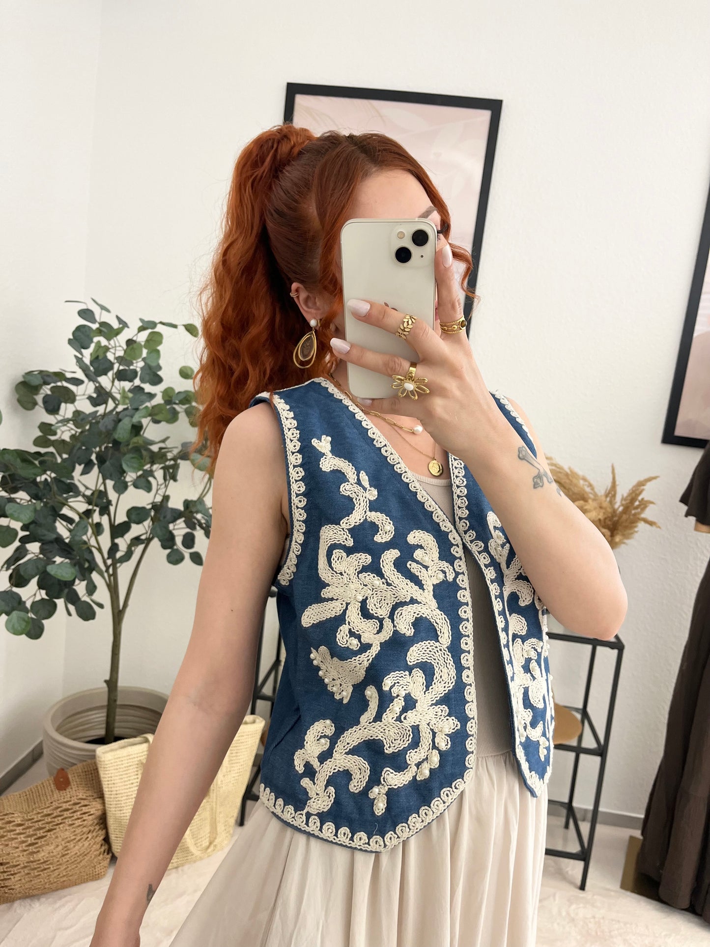 Weste "Loredane" - Bohostyle Jeansweste mit Stickerei