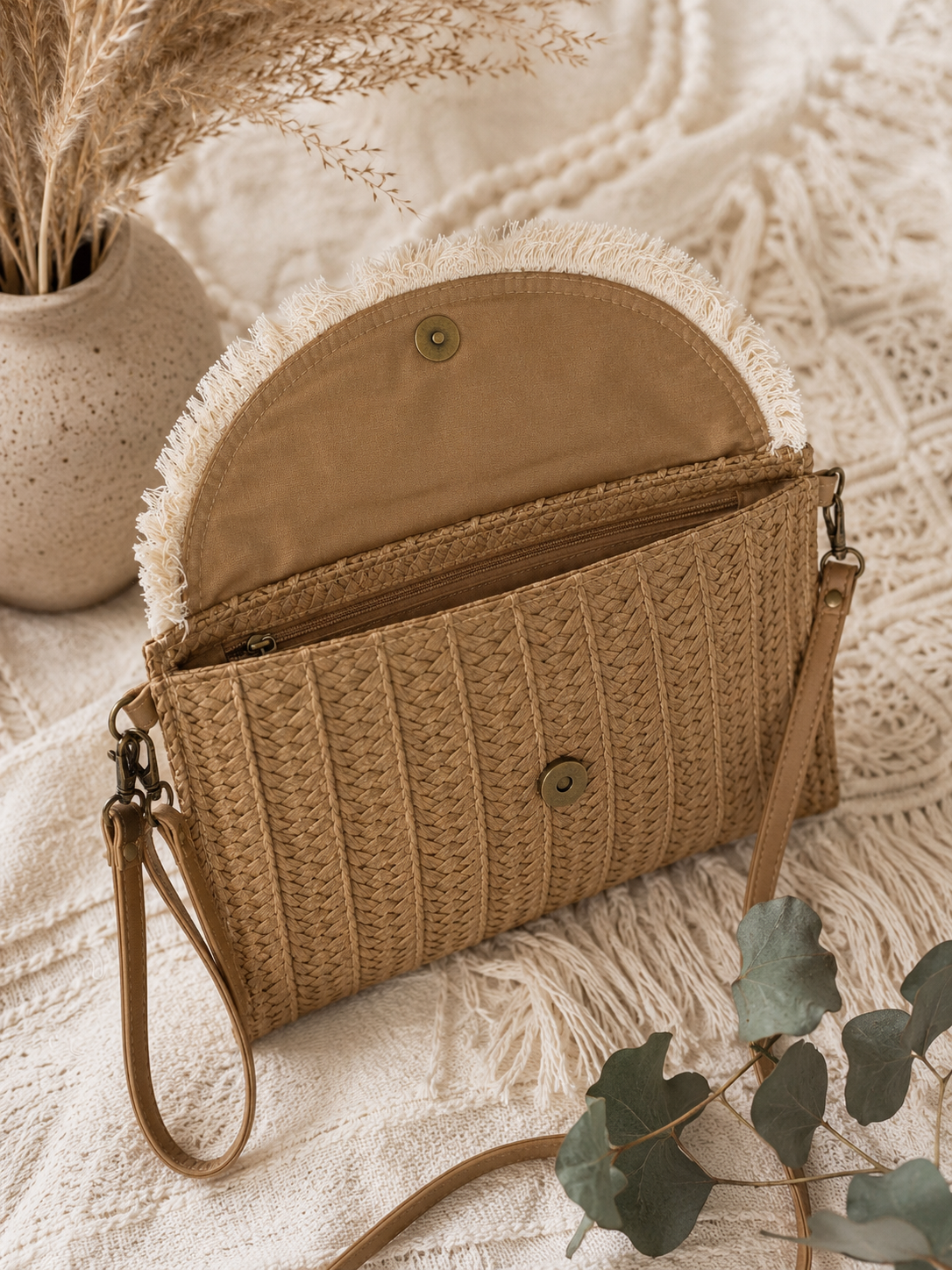 Tasche "Eylo" Bohotasche mit Fransen und Perlen