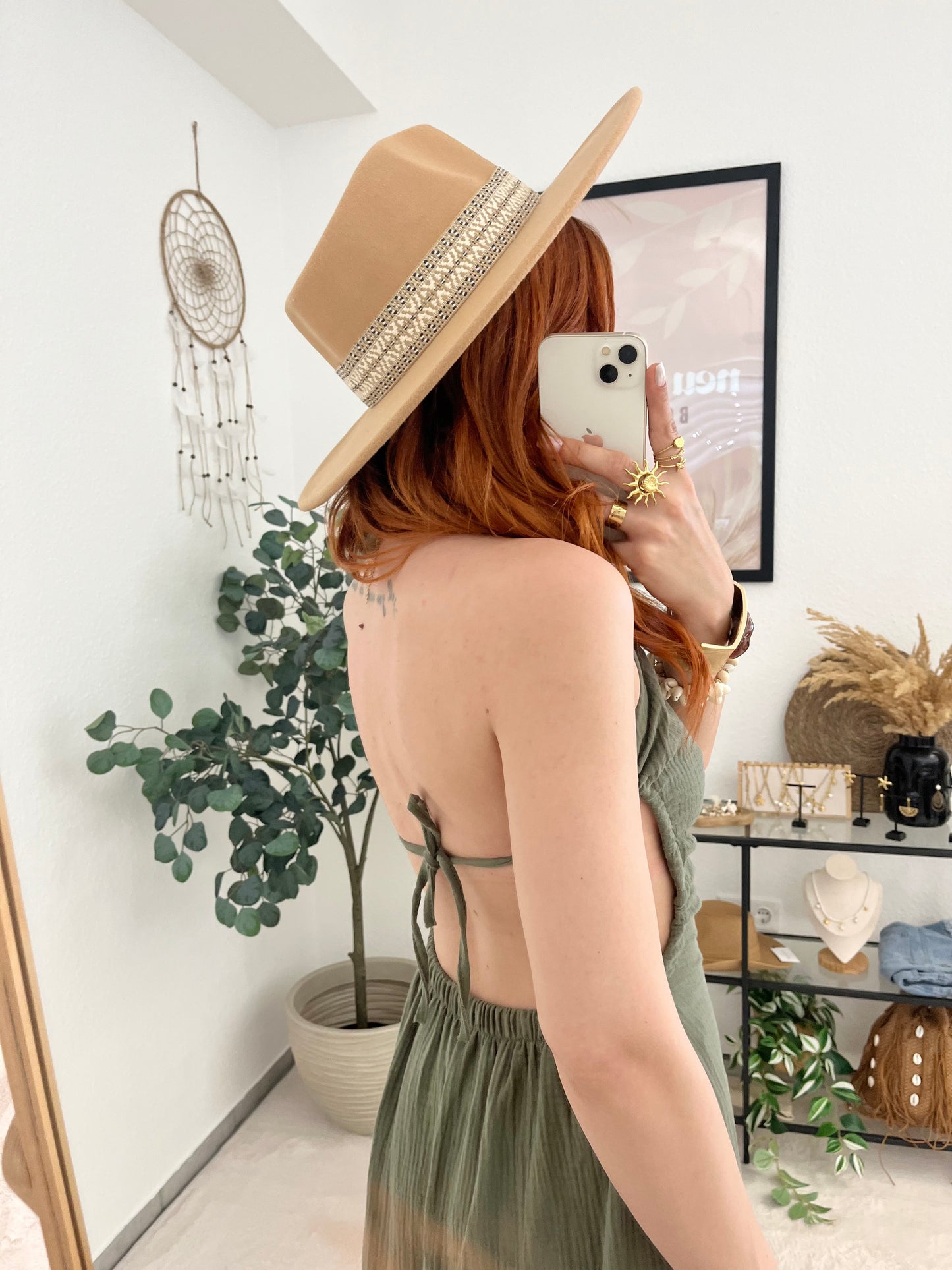 Musselinkleid "Senorita" khaki - rückenfreies Kleid