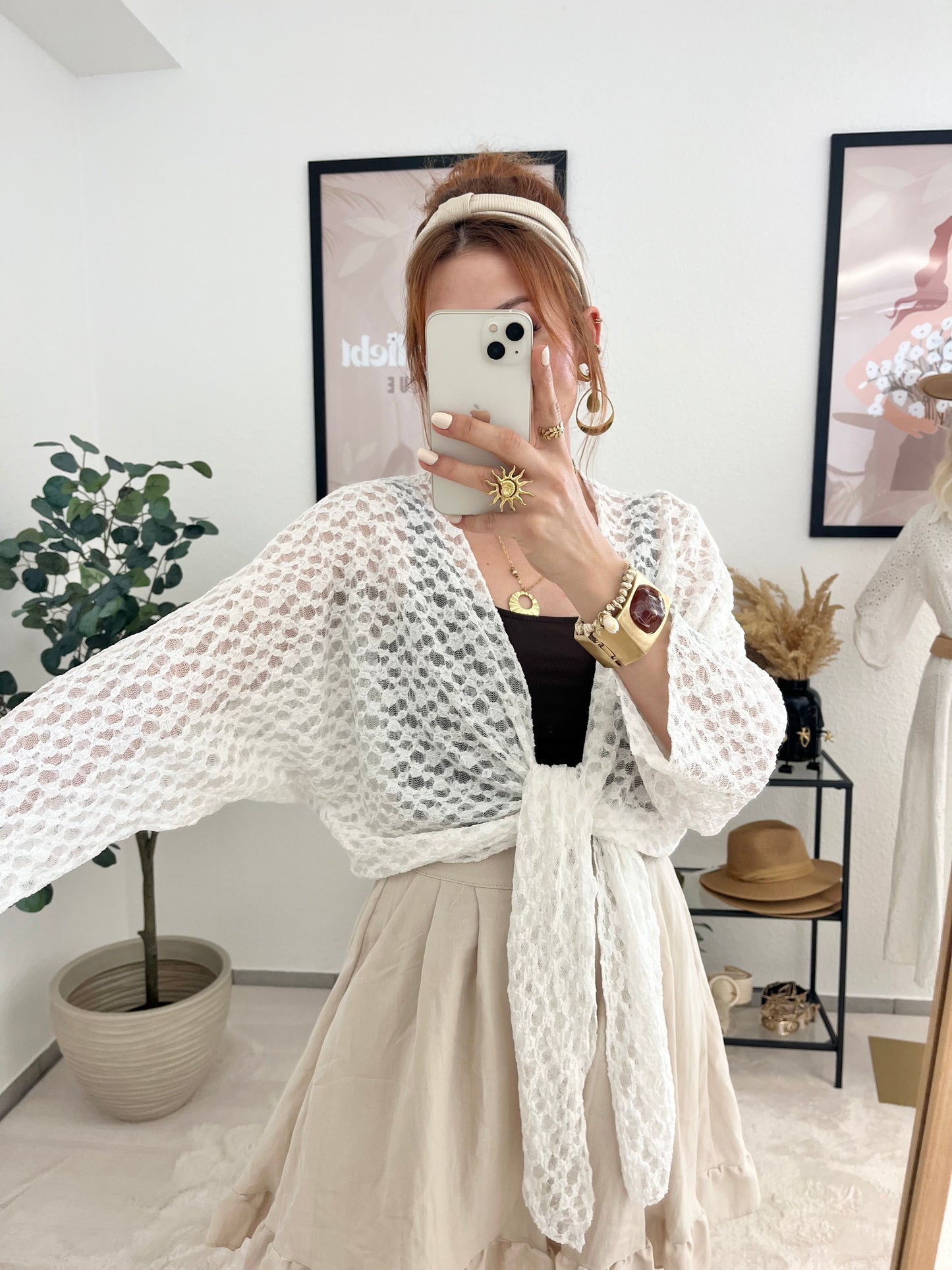 Jäckchen "Aurelia" weiß Spitzenjacke zum Knoten