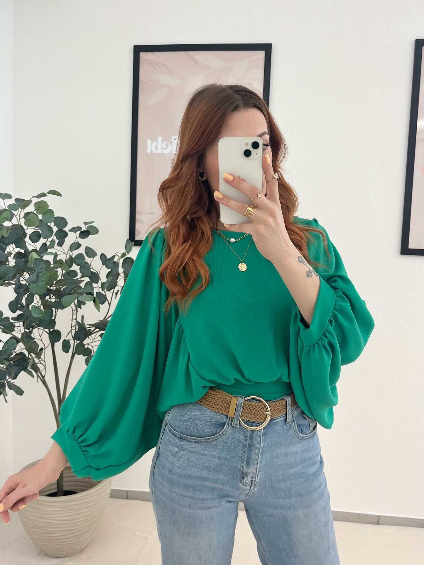 Bluse "Flowy" - Ballonärmel Bluse grün