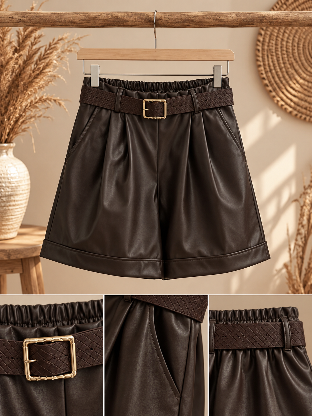 Ledershorts "NALA" - Braun/Schwarz