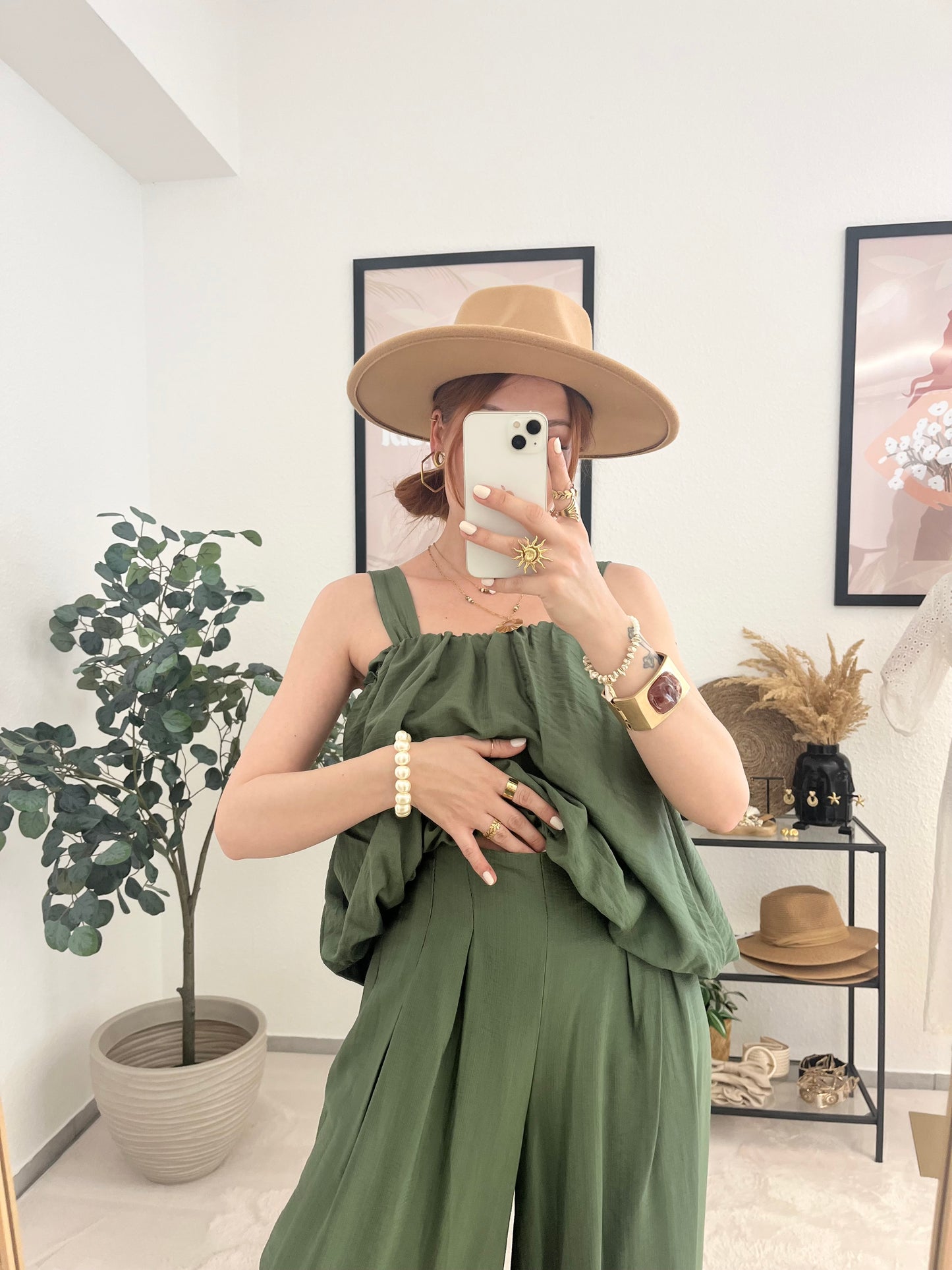Zweiteiler "Becci" khaki - stilvoller Zweiteiler mit weiter Hose