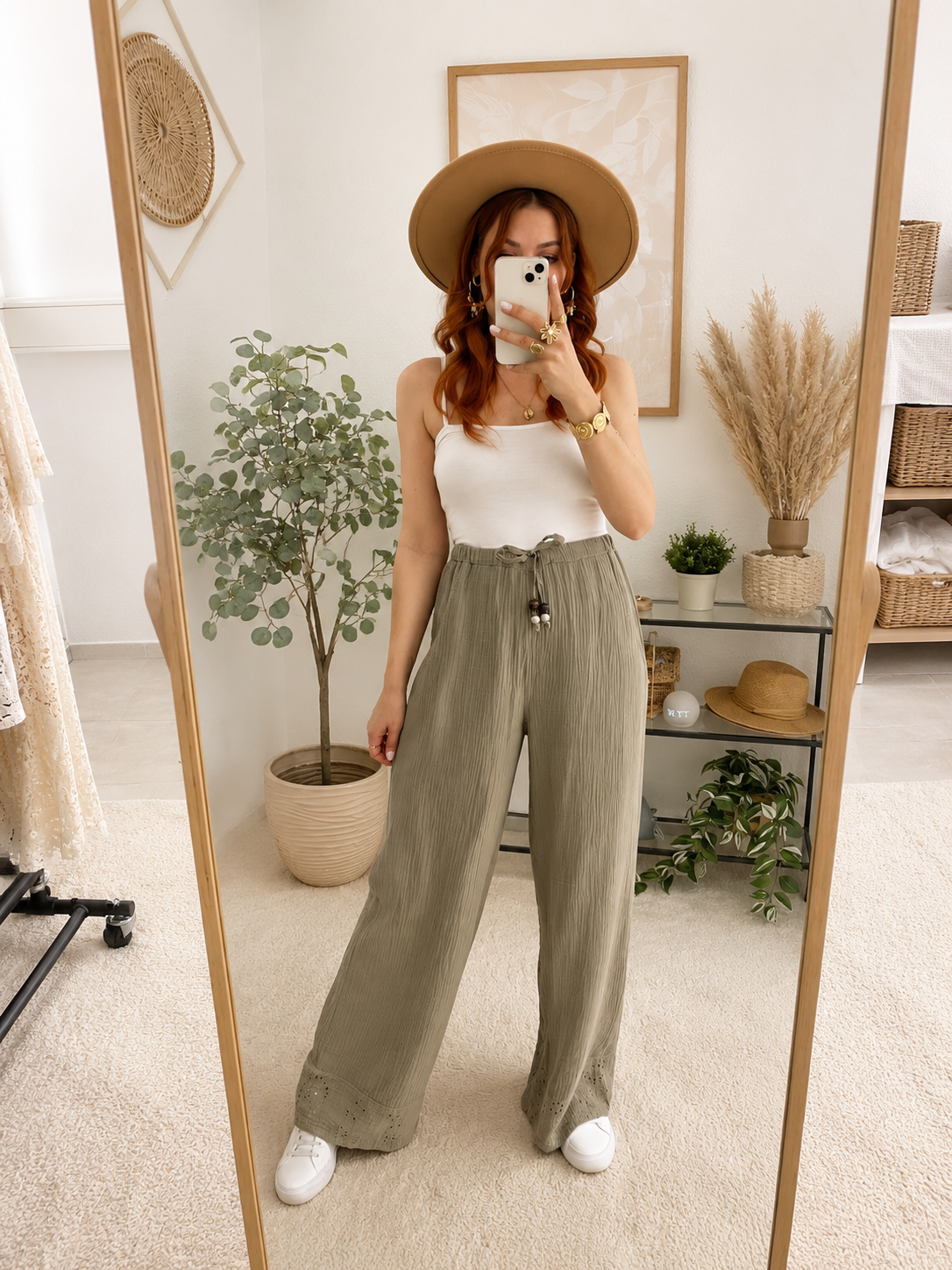 Hose "Leonie" taupe - Musselinhose