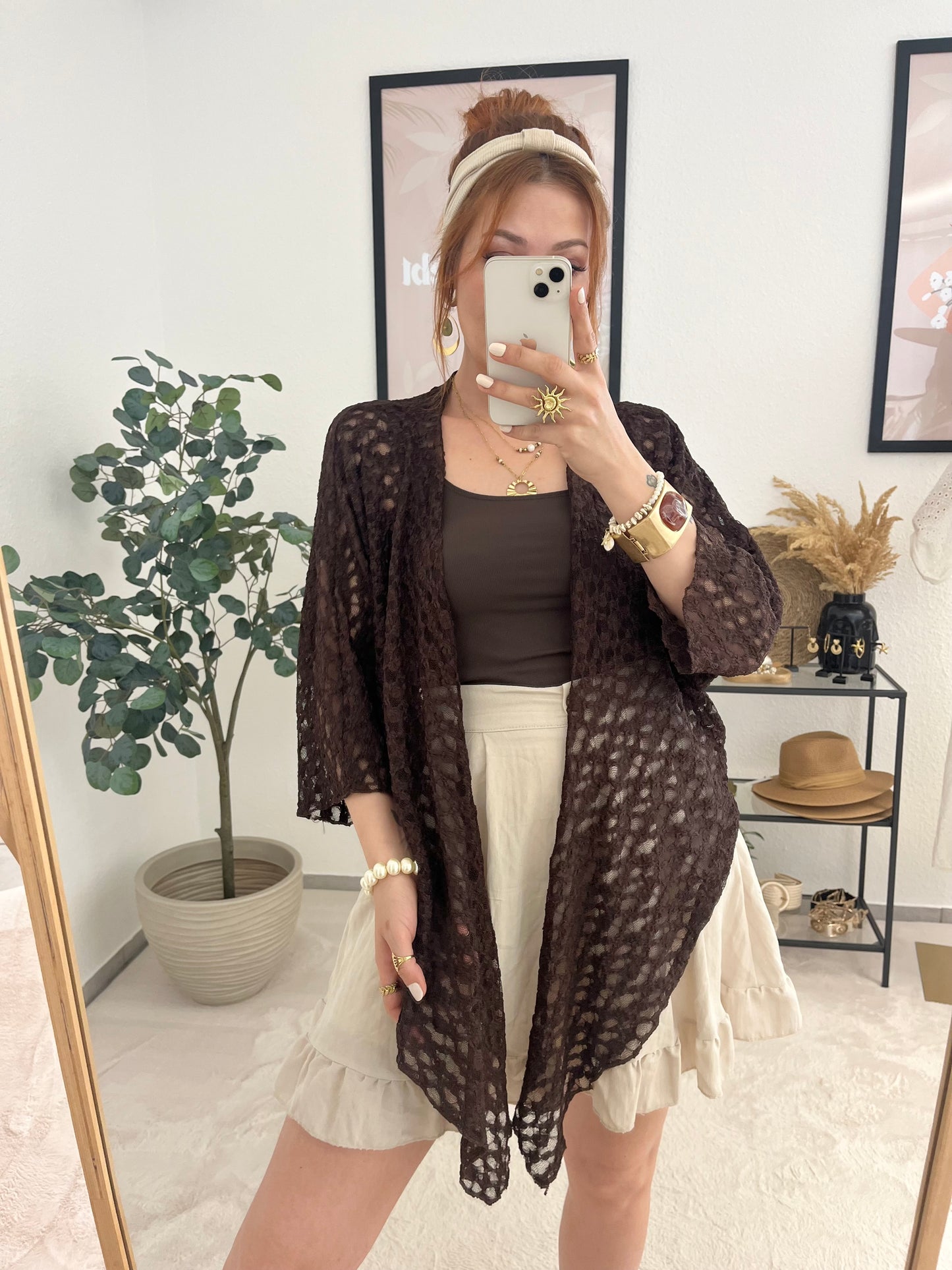 Jäckchen "Aurelia" braun- Spitzenjacke zum Knoten