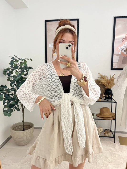 Jäckchen "Aurelia" weiß Spitzenjacke zum Knoten