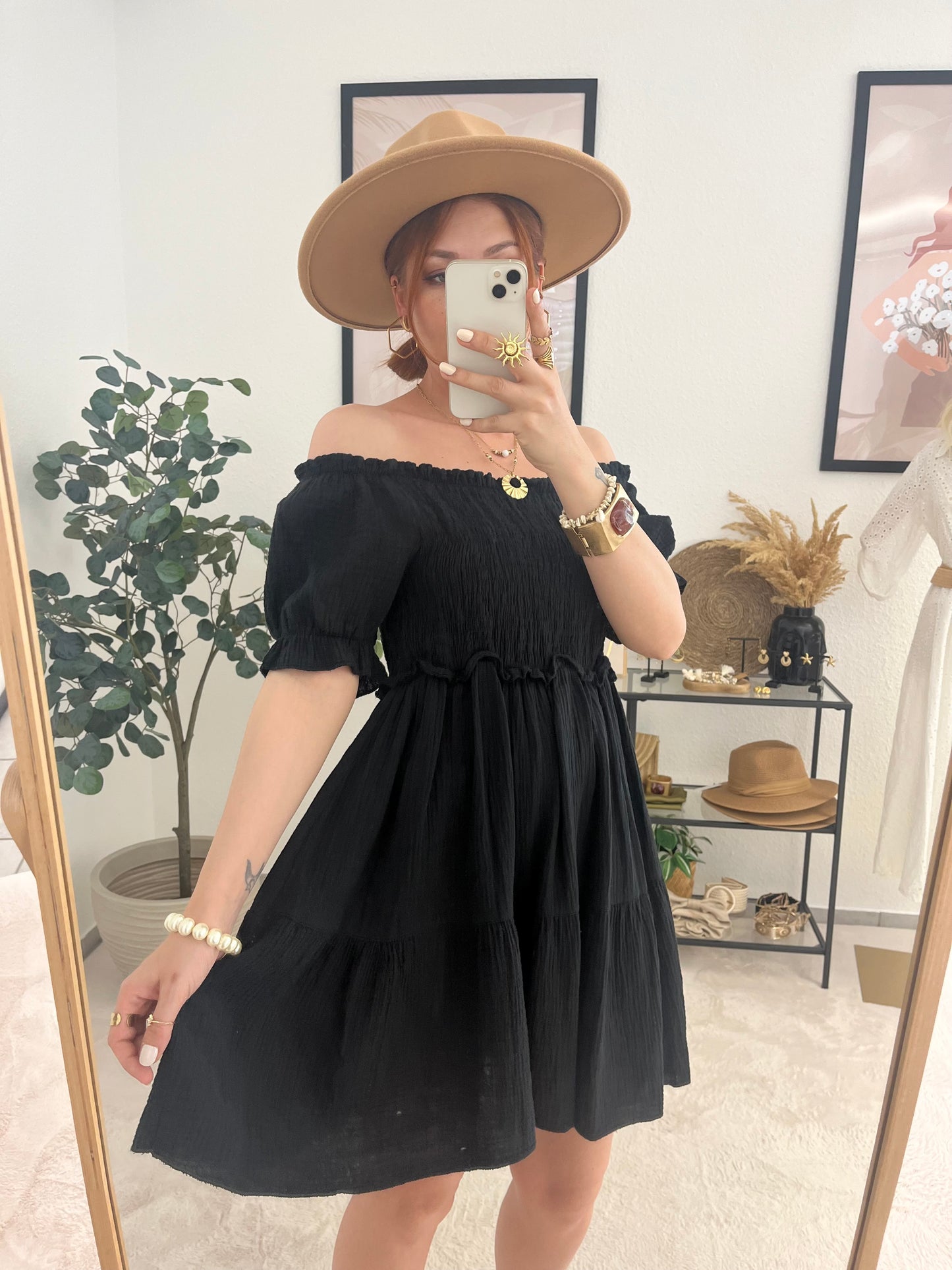 Kleid "Sara" schwarz - MUSSELINKLEID Offshoulder