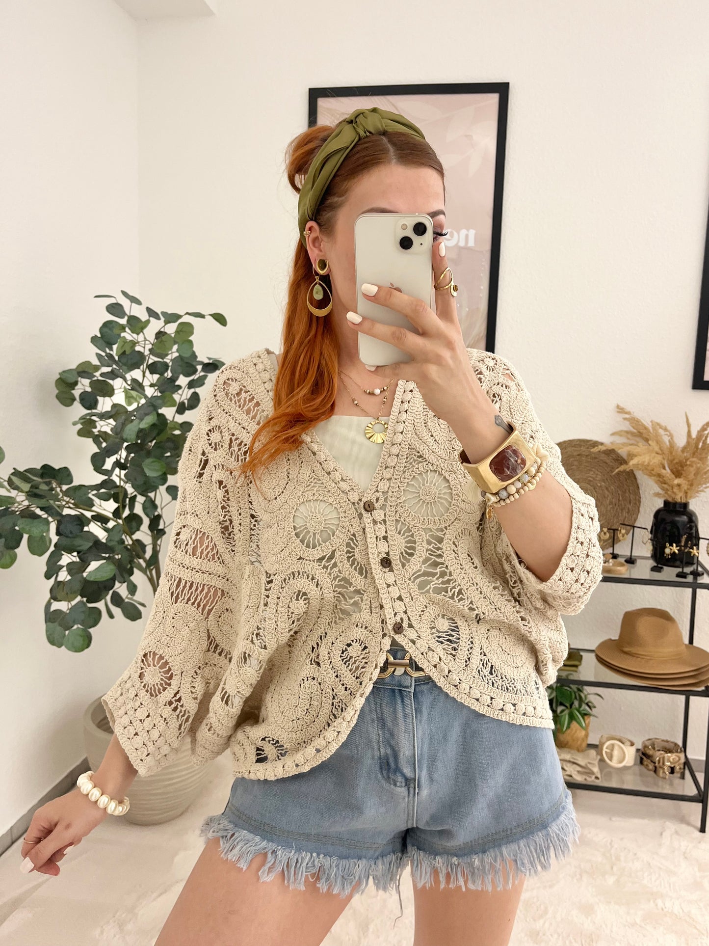 Jacke "Talia" creme - Boho Jäckchen im Häkelook