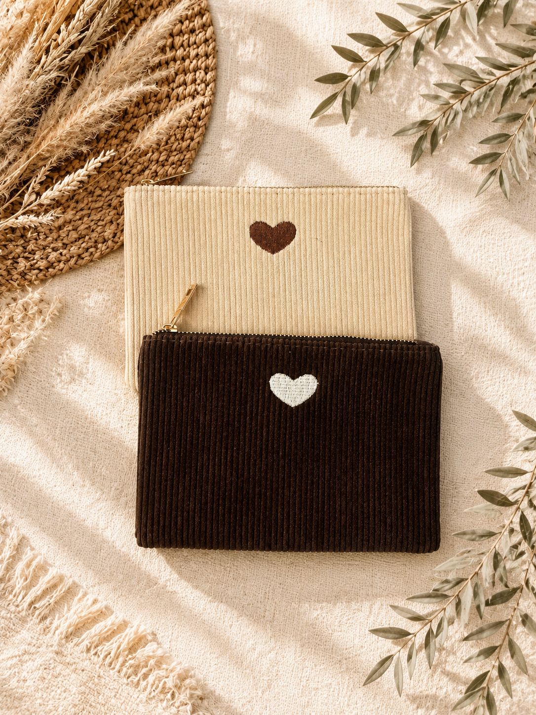 Kosmetiktasche Cordlook mit Herzchen
