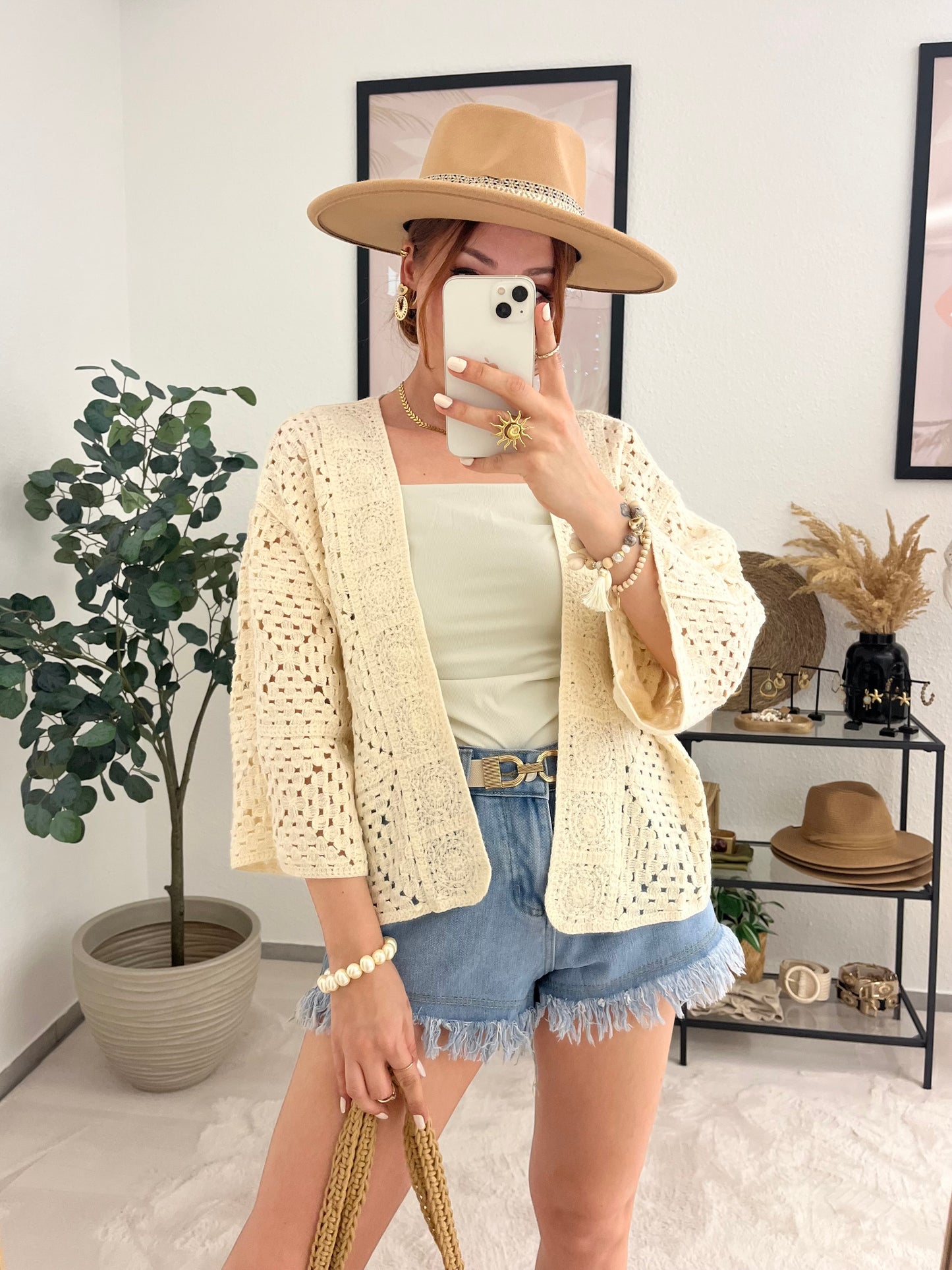 Jacke "Diane" creme - Strickjäckchen im Bohostil