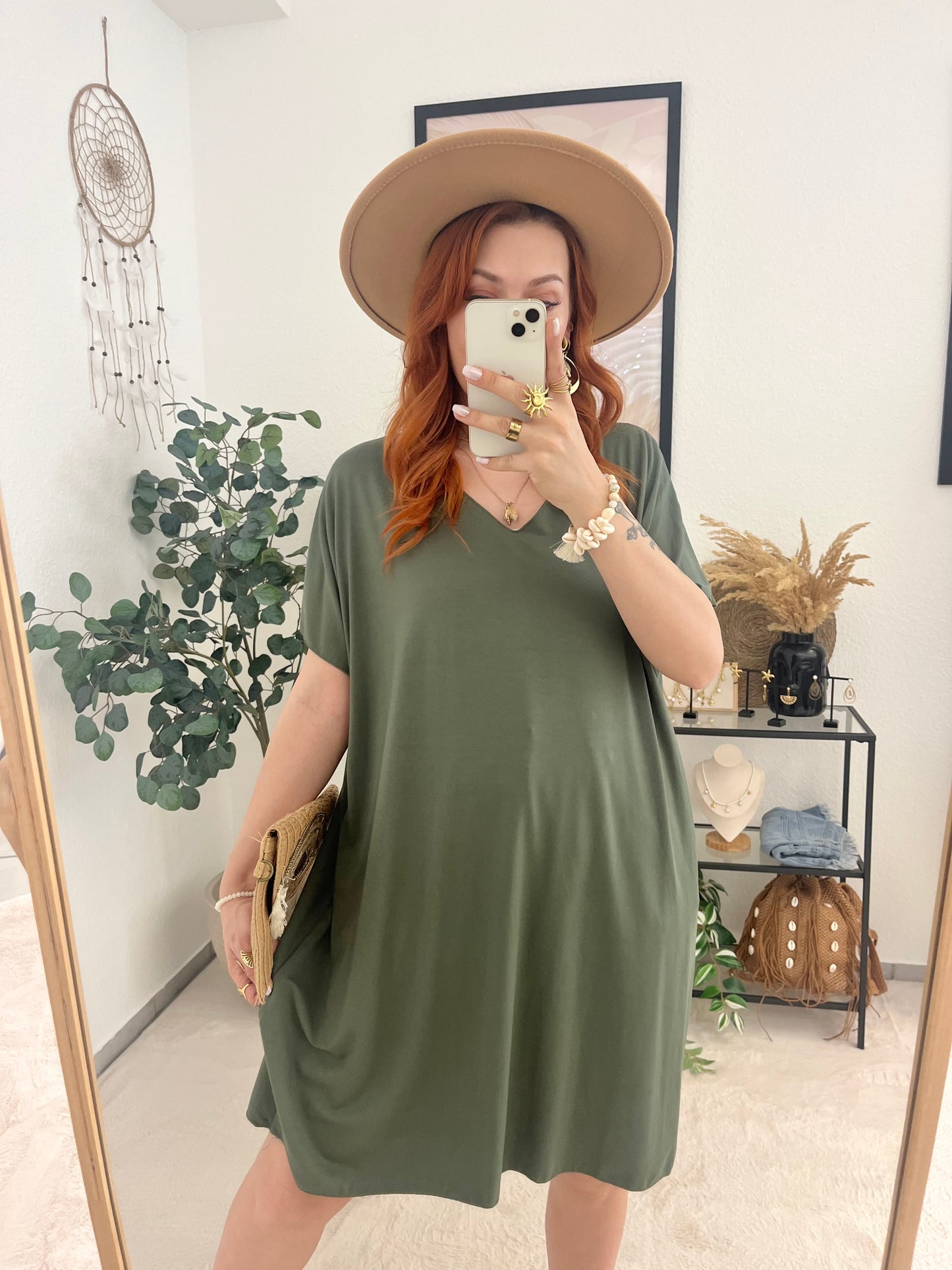 Kleid "Friederike" khaki - Basickleid für den Sommer