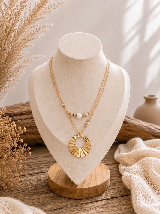 Kette "Kaylia" gold - Doppelkette mit Steinelementen und Anhänger