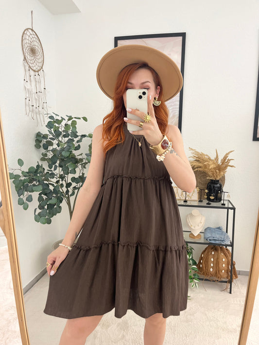 Kleid "Johanna" braun - süßes Sommerkleid mit Rüschen