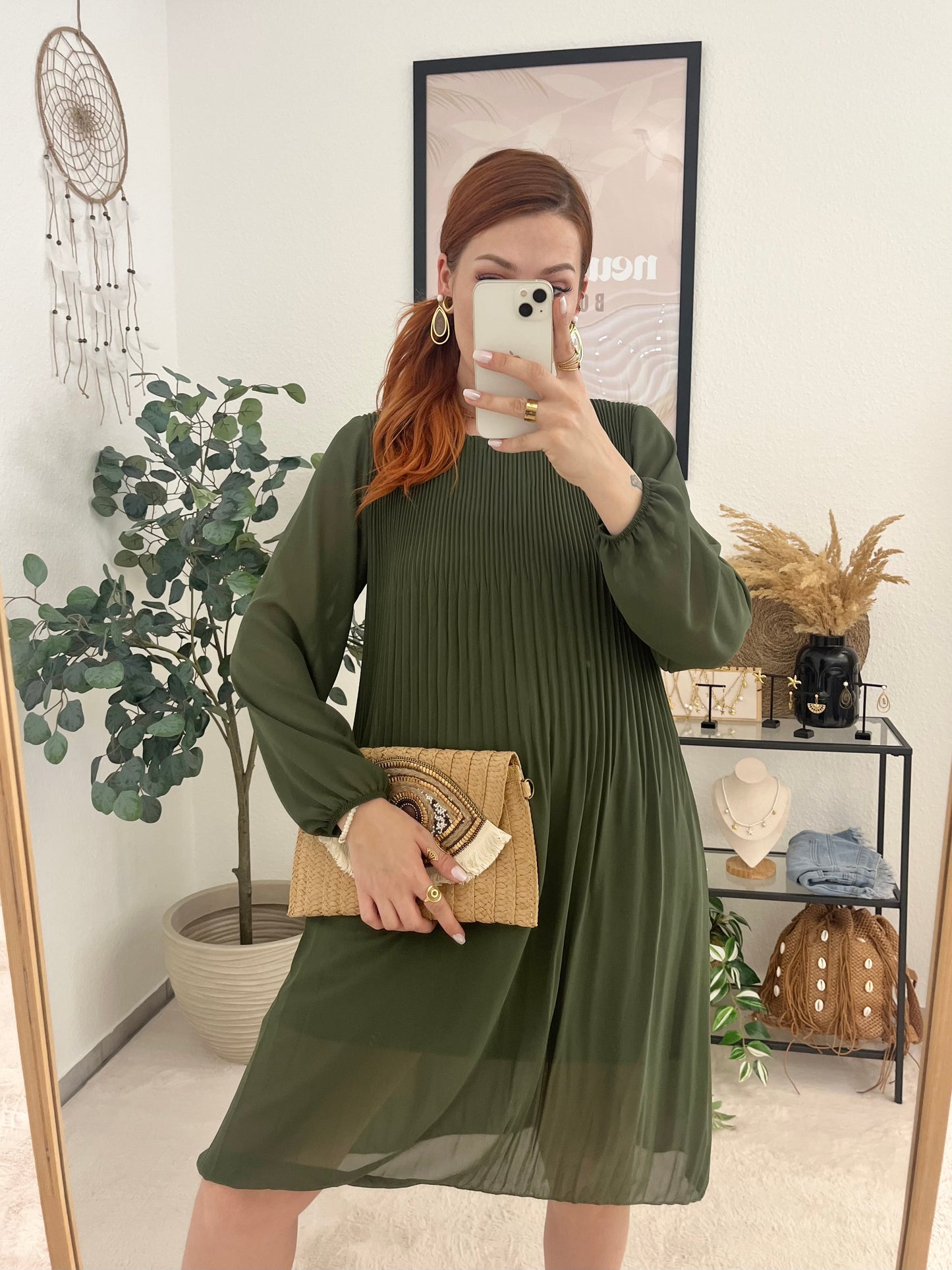 Kleid "Jennyfer" khaki - leichte Sommerkleid im Plisseelook