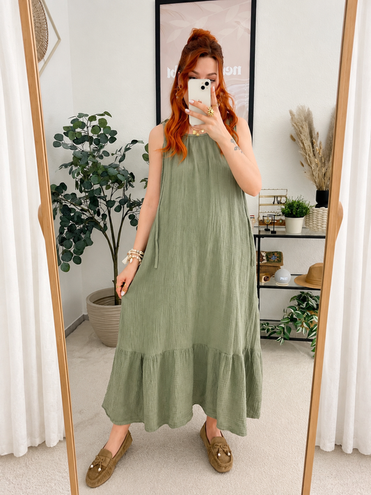 Kleid "Alzira" khaki - Musselinkleid