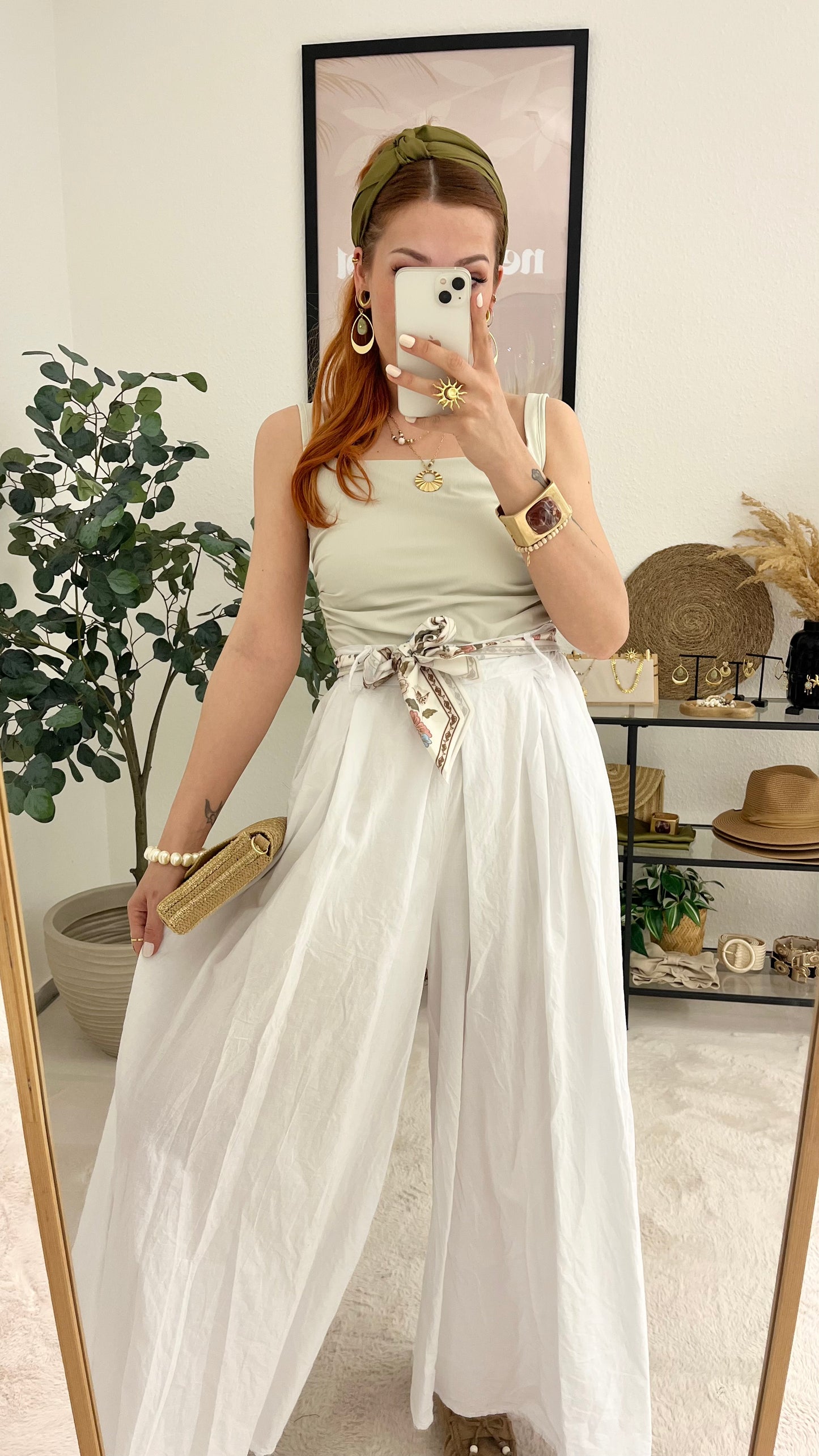 Hose "Elodie" weiß - weite leichte Hose mit Schlag