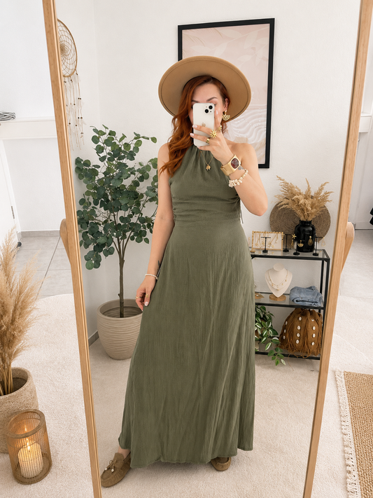 Musselinkleid "Senorita" khaki - rückenfreies Kleid