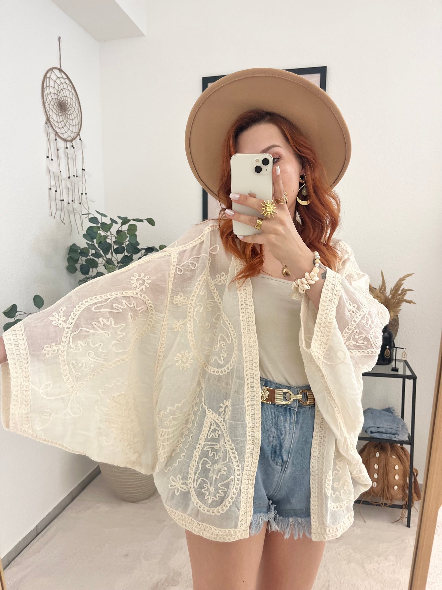 Jacke "Marielle" creme - bestickte leichte Bohojacke