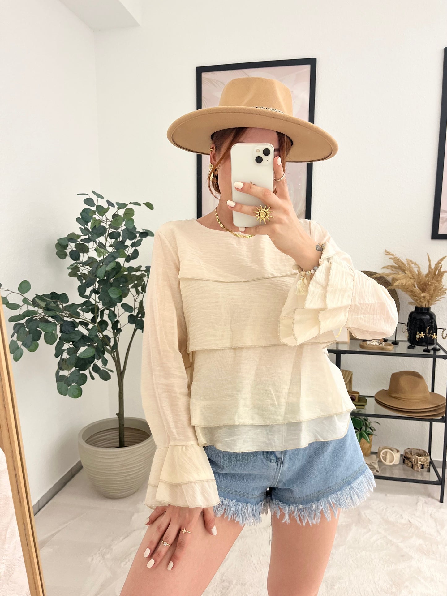 Bluse "Amelia" creme - mit Rüschen leichte Boho Bluse