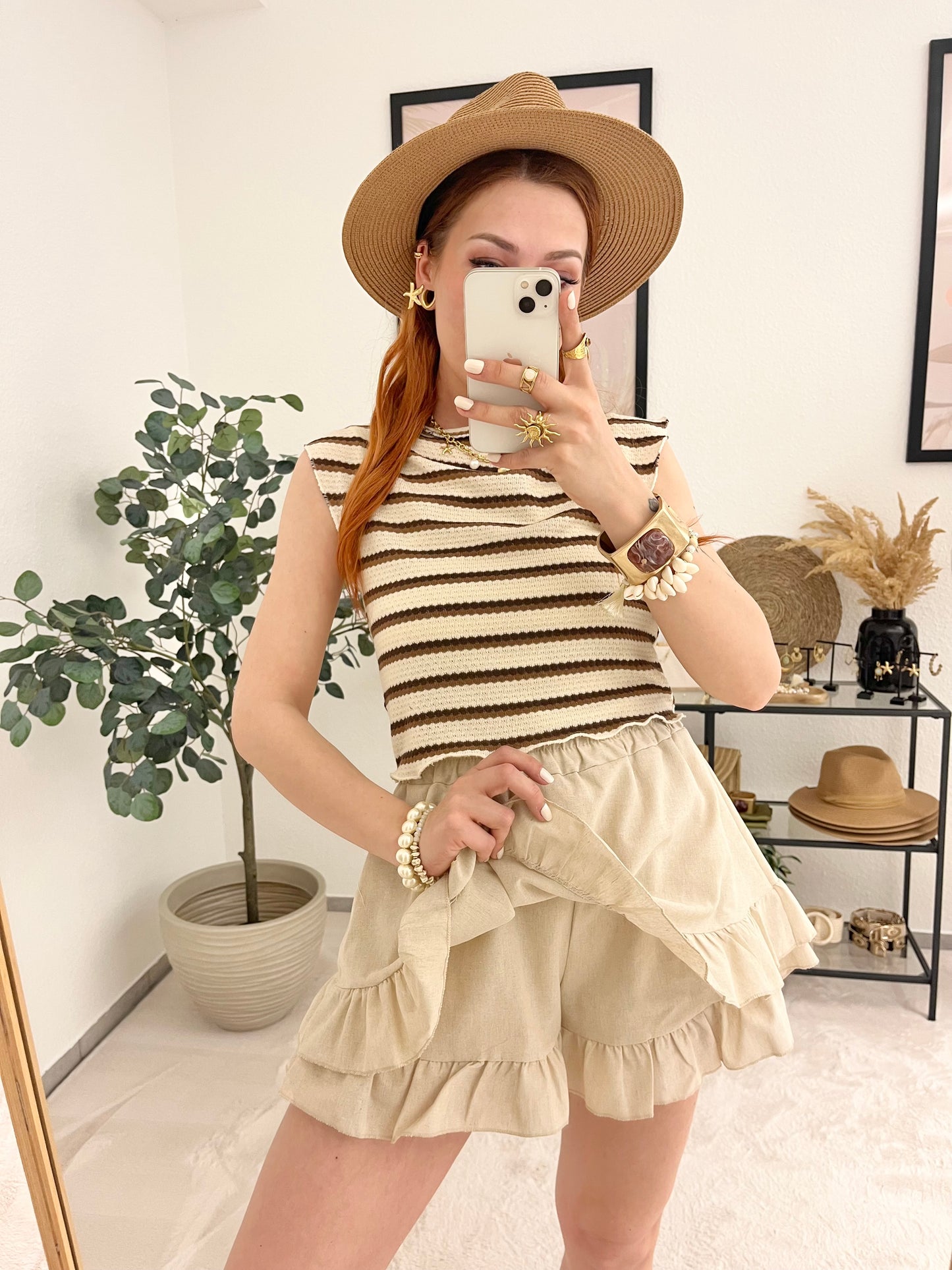 Hosenrock "Talia"  creme - mit Rüschen Leinenrock Boholook