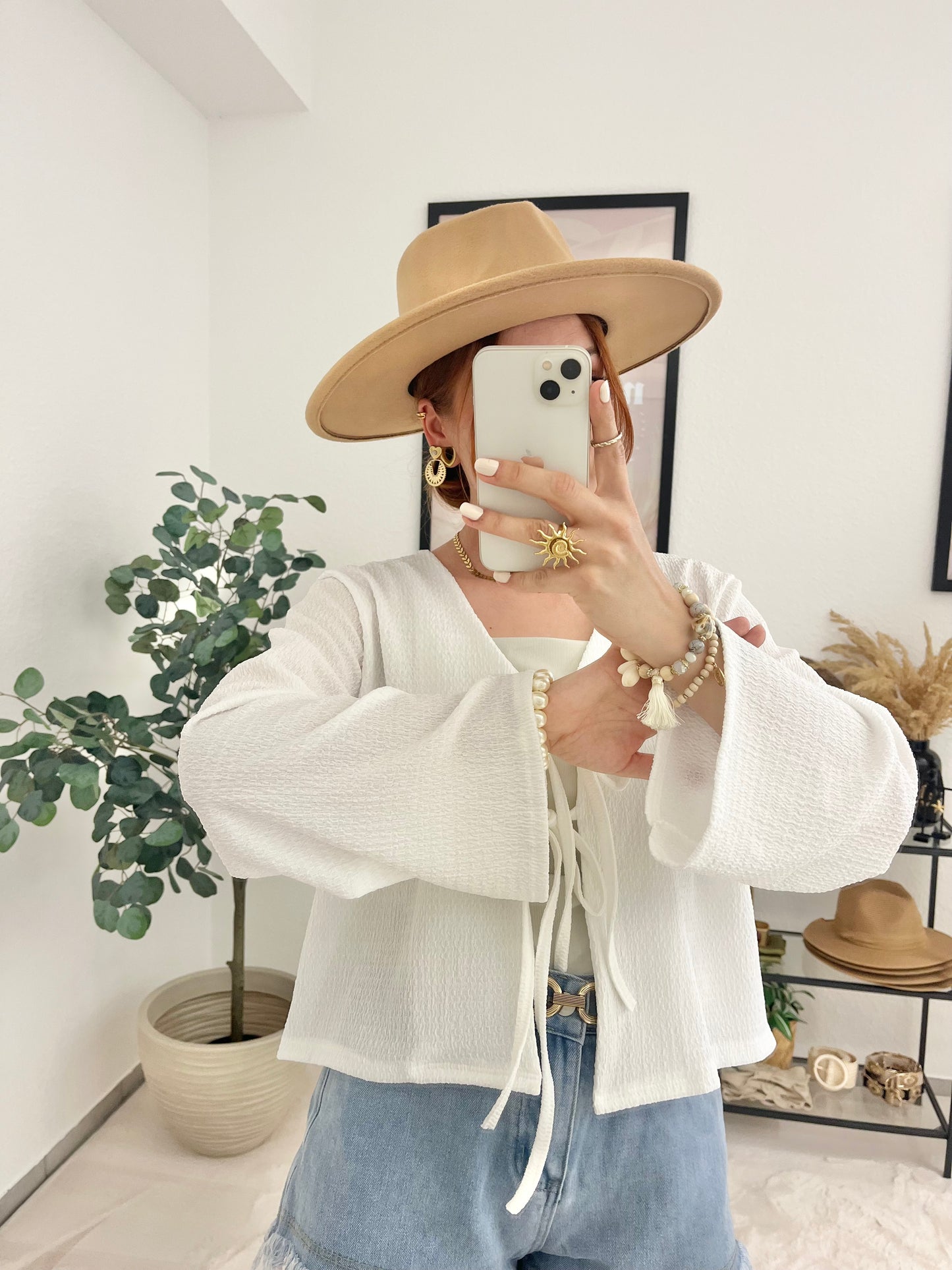 Bluse "Sarina" weiß - Schnürbluse Boho Blusenjacke