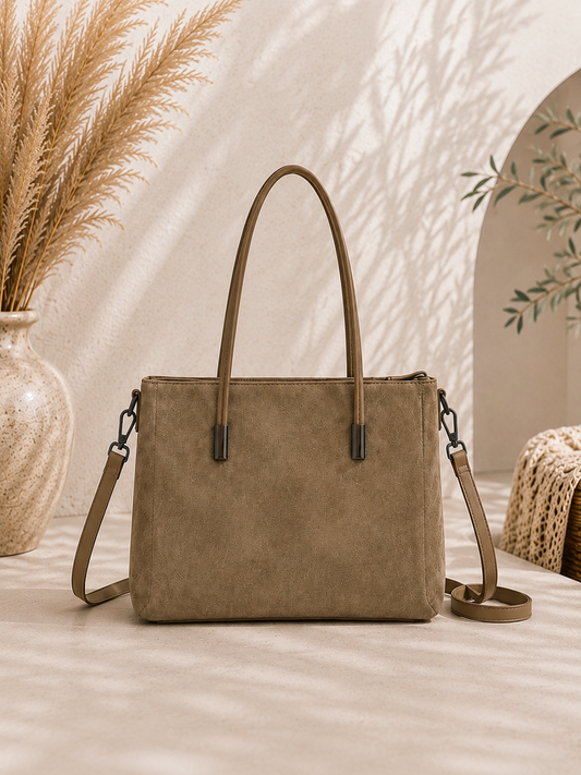 Tasche "Luxy" - Tragetasche im Wildlederlook beige/taupe- zwei Größen