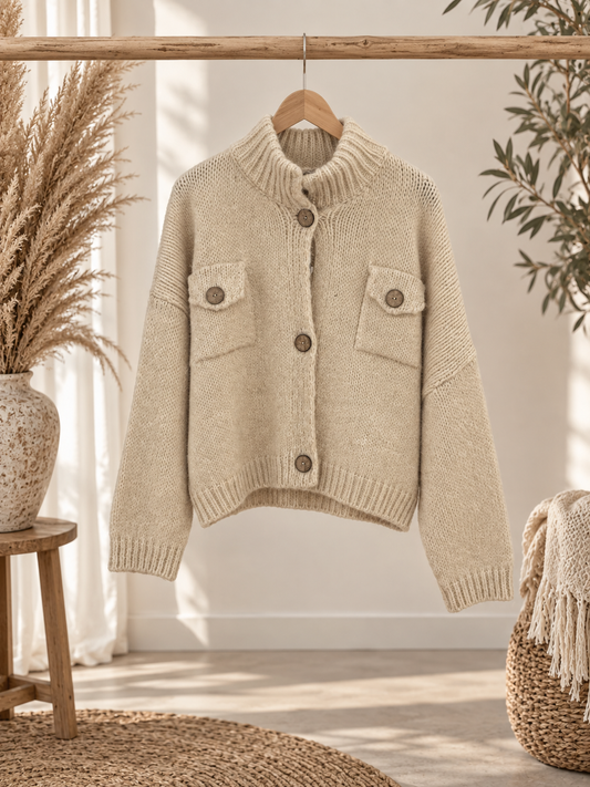 Cardigan "MINA" mit Knöpfen in Cremebeige