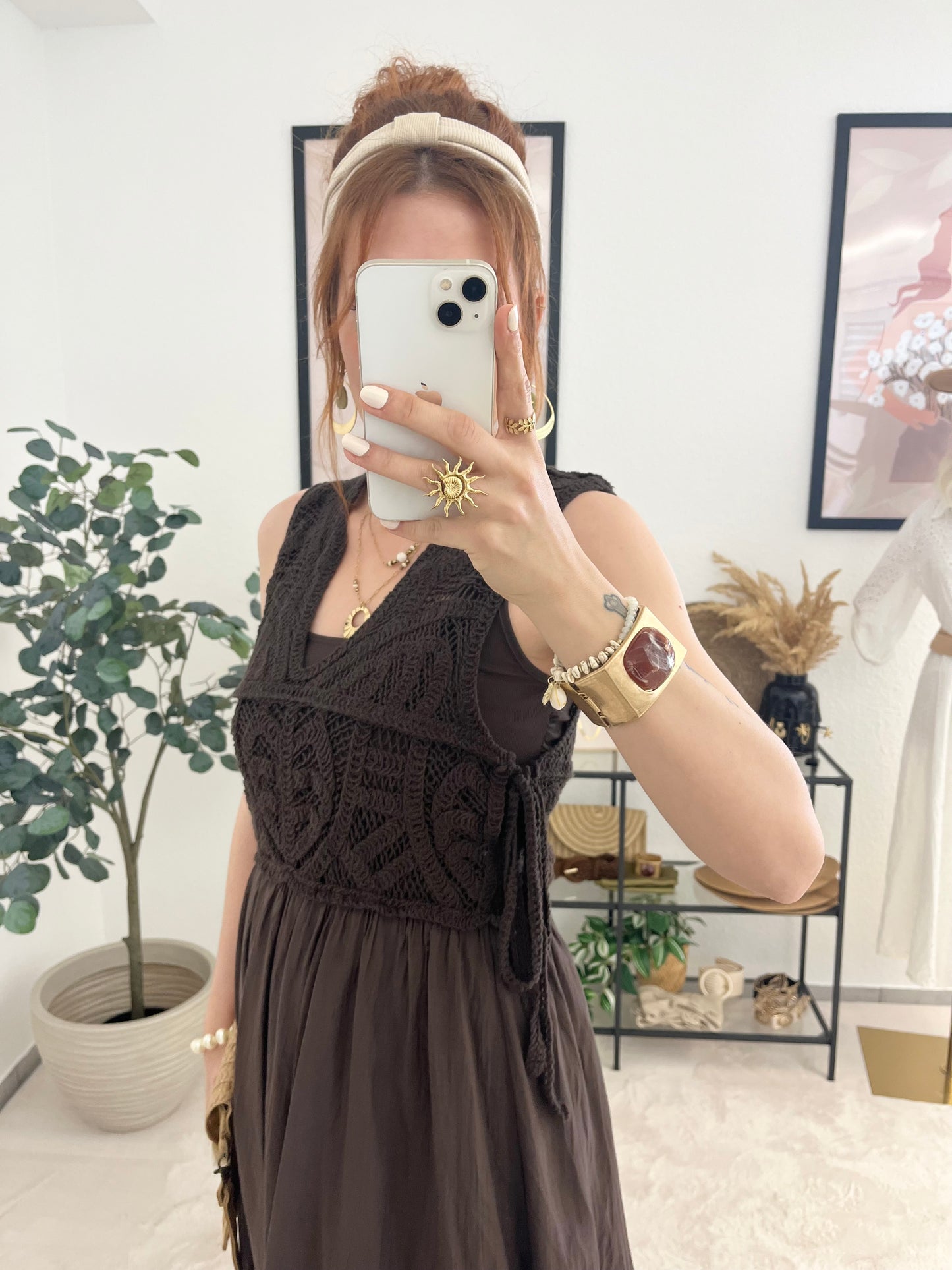 Kleid "Natalia" braun - Stricklook leichtes Kleid im Boho Style