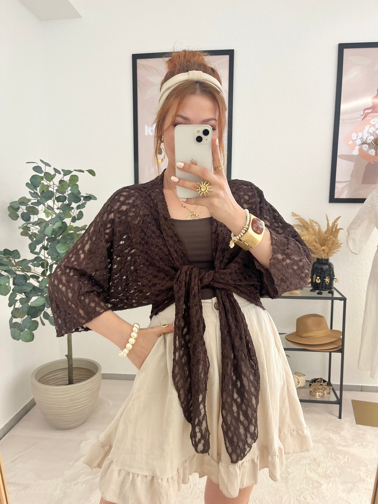Jäckchen "Aurelia" braun- Spitzenjacke zum Knoten