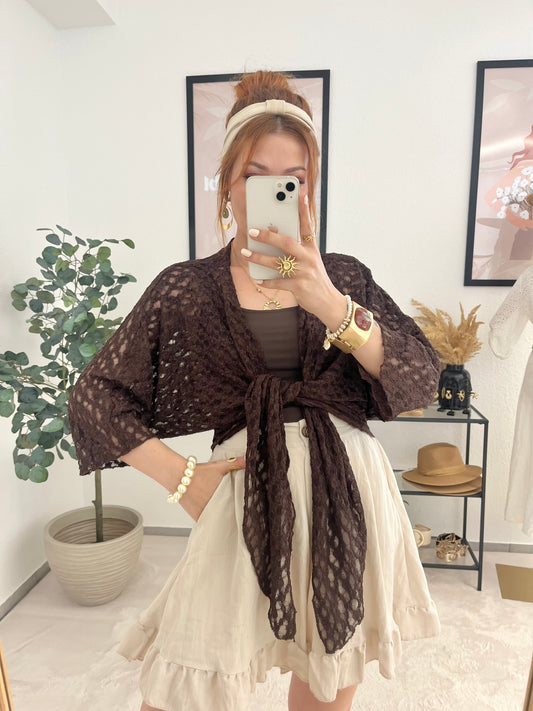 Jäckchen "Aurelia" braun- Spitzenjacke zum Knoten