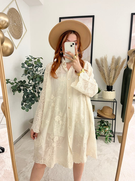 Bohokleid "Meline" - Creme besticktes Kleid