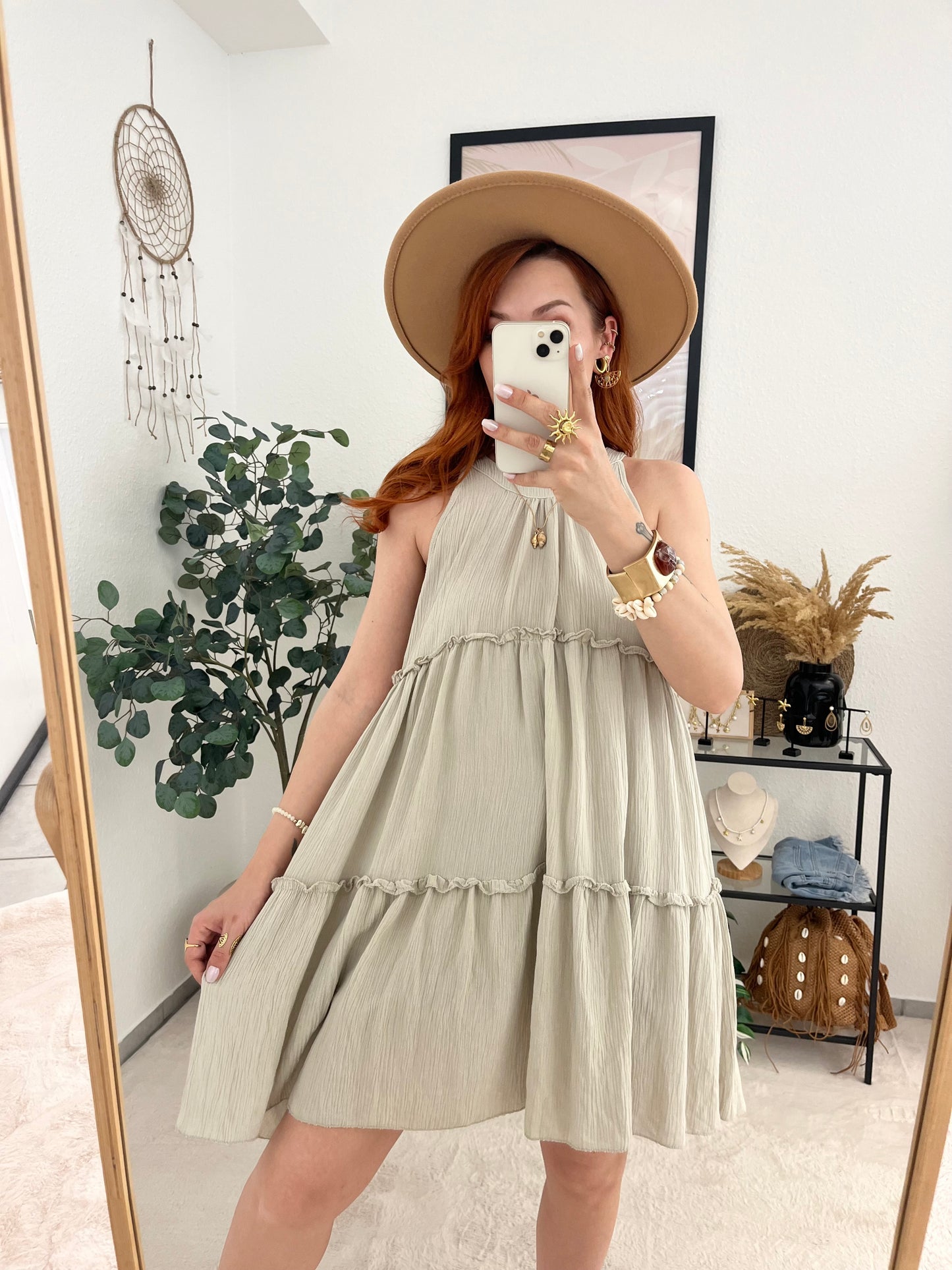 Kleid "Johanna" beige - süßes Sommerkleid mit Rüschen