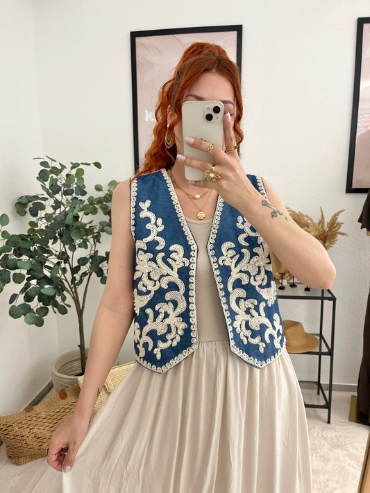 Weste "Loredane" - Bohostyle Jeansweste mit Stickerei