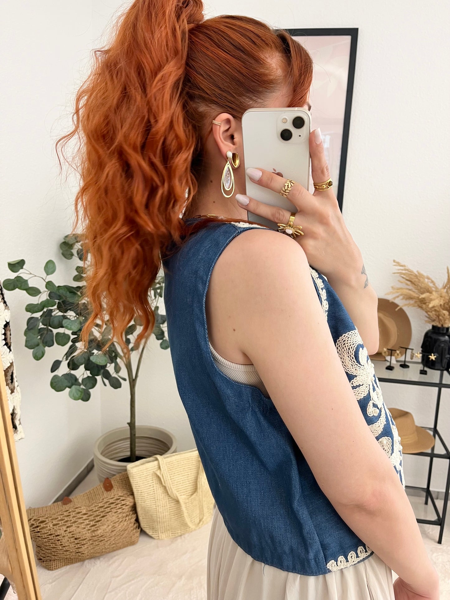 Weste "Loredane" - Bohostyle Jeansweste mit Stickerei