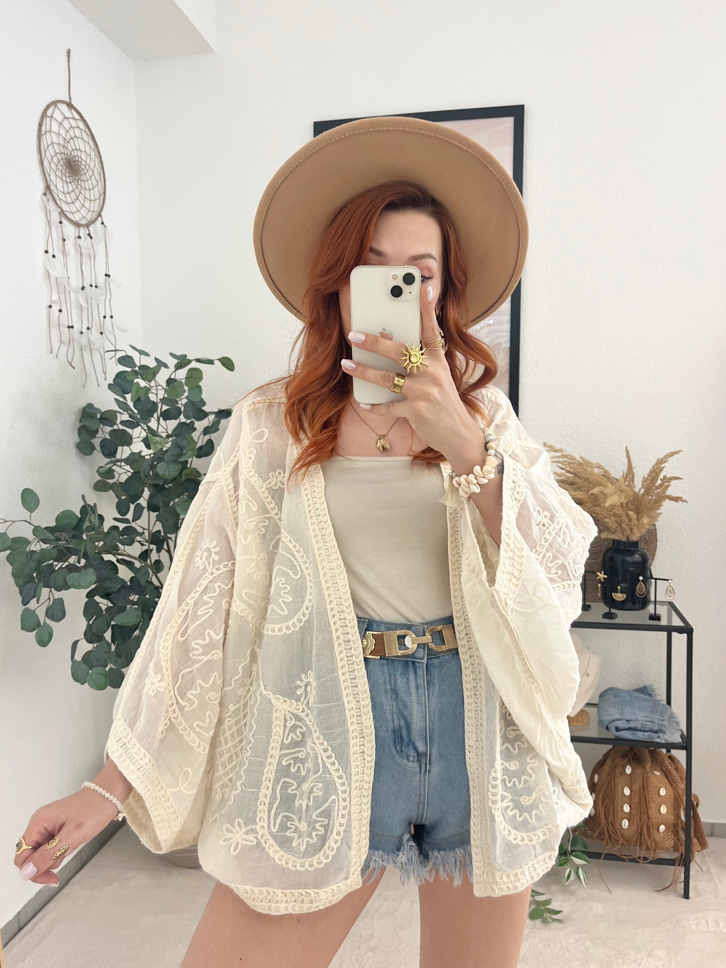 Jacke "Marielle" creme - bestickte leichte Bohojacke