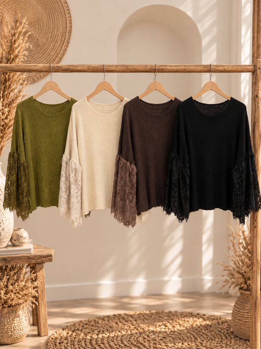 Pullover mit Spitzenärmel "LOLA" - verschiedene Farben