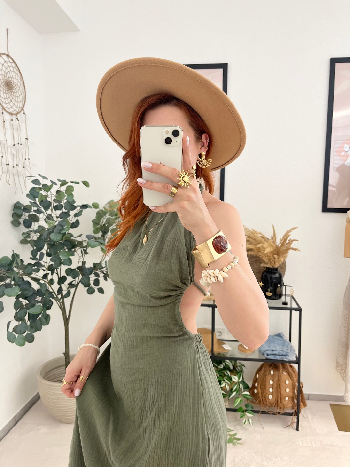 Musselinkleid "Senorita" khaki - rückenfreies Kleid