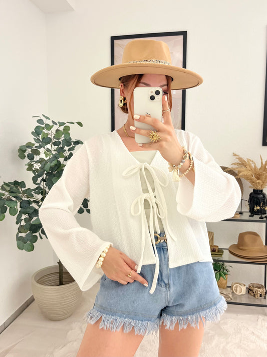 Bluse "Sarina" weiß - Schnürbluse Boho Blusenjacke