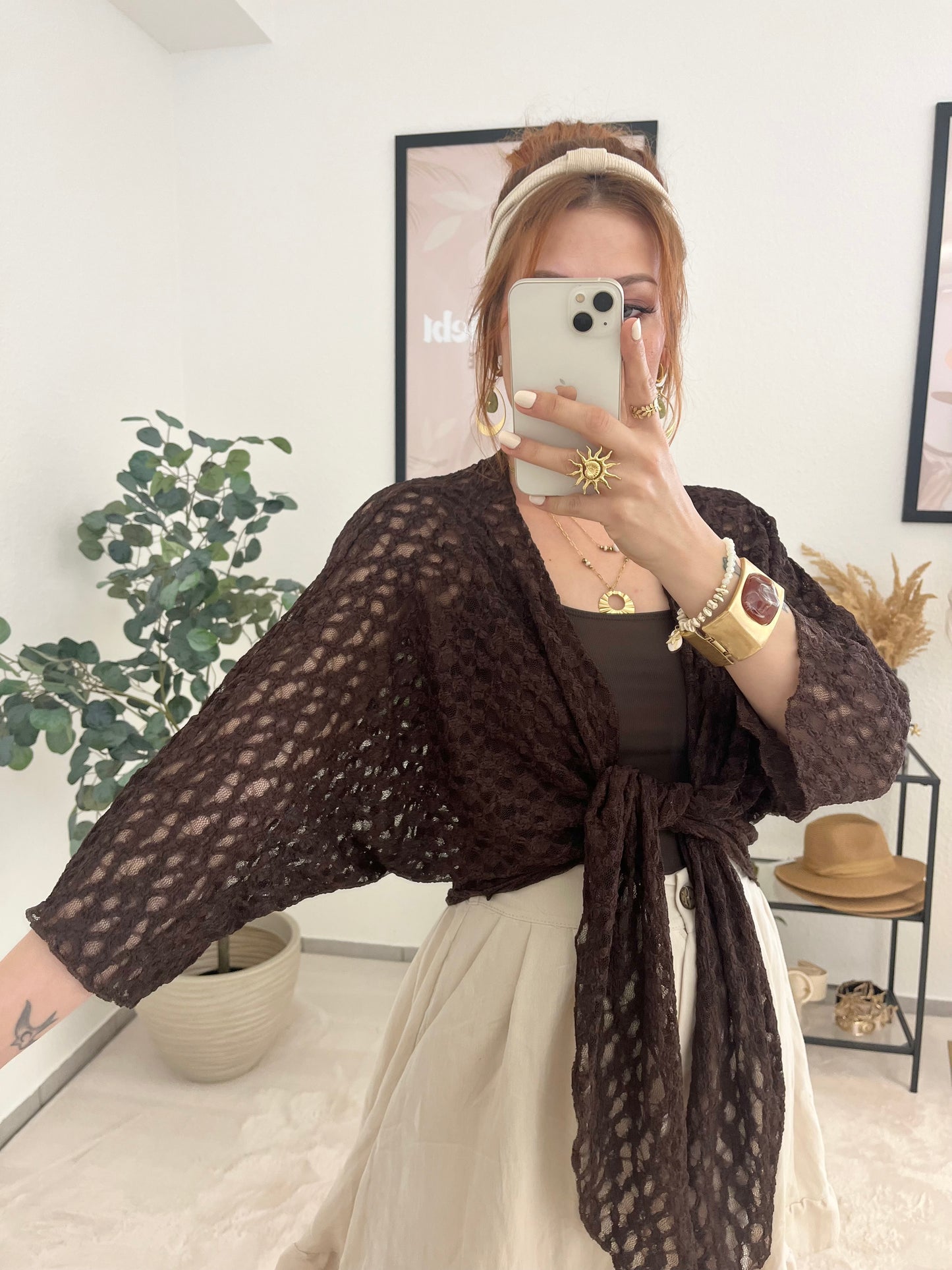 Jäckchen "Aurelia" braun- Spitzenjacke zum Knoten