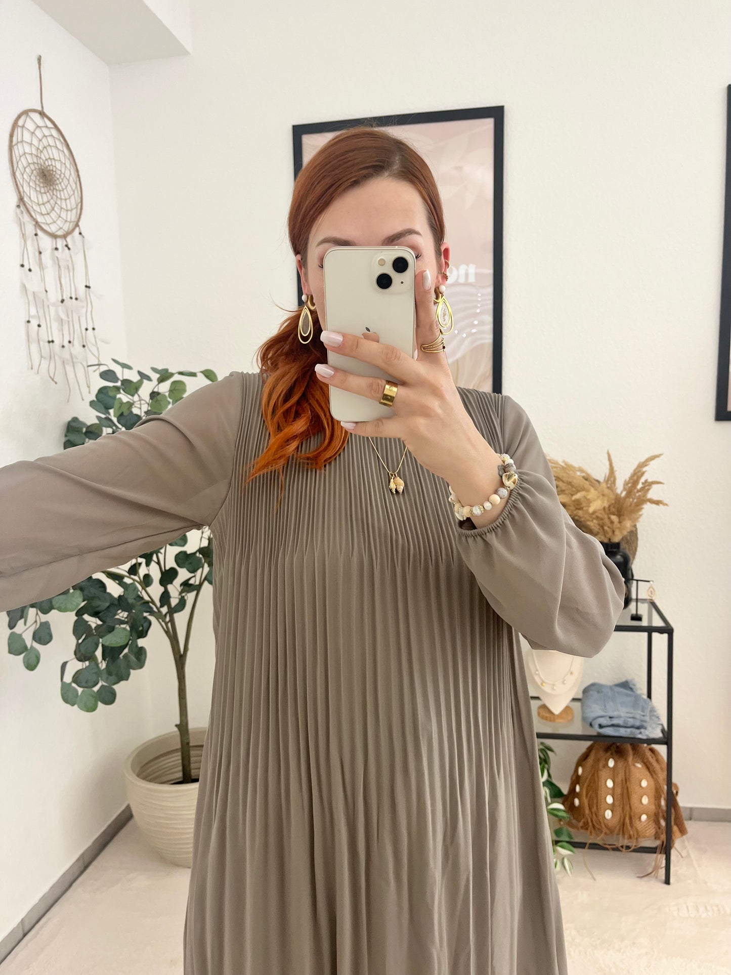 Kleid "Jennyfer" taupe - leichte Sommerkleid im Plisseelook