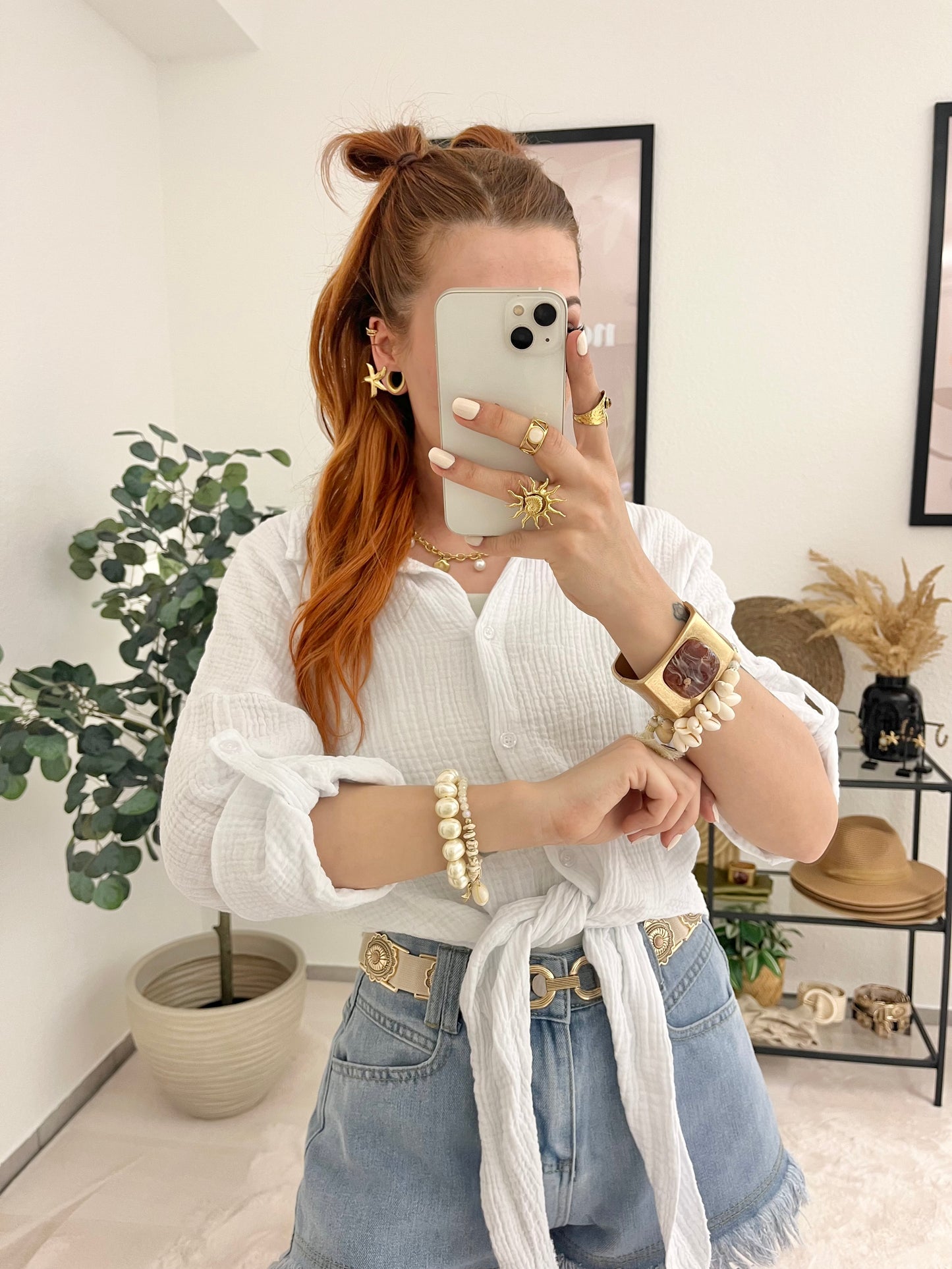 Bluse "Maria" weiß - Musselinbluse im Knotenlook