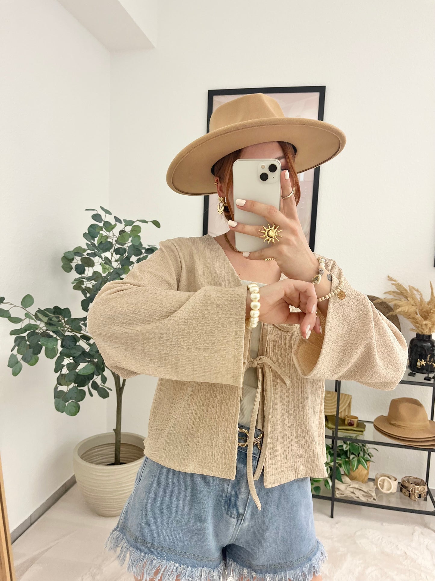 Bluse "Sarina" beige - Schnürbluse Boho Blusenjacke