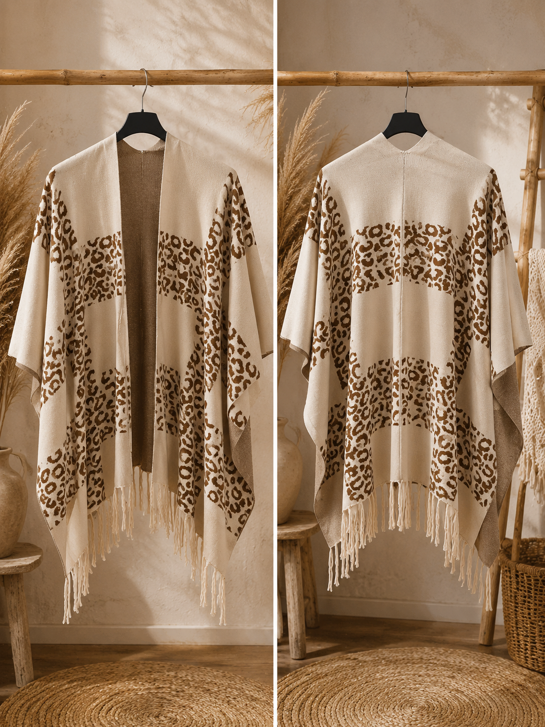 Poncho mit Leoprint "LEOLINA" mit Fransen