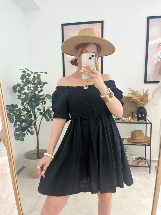 Kleid "Sara" schwarz - MUSSELINKLEID Offshoulder