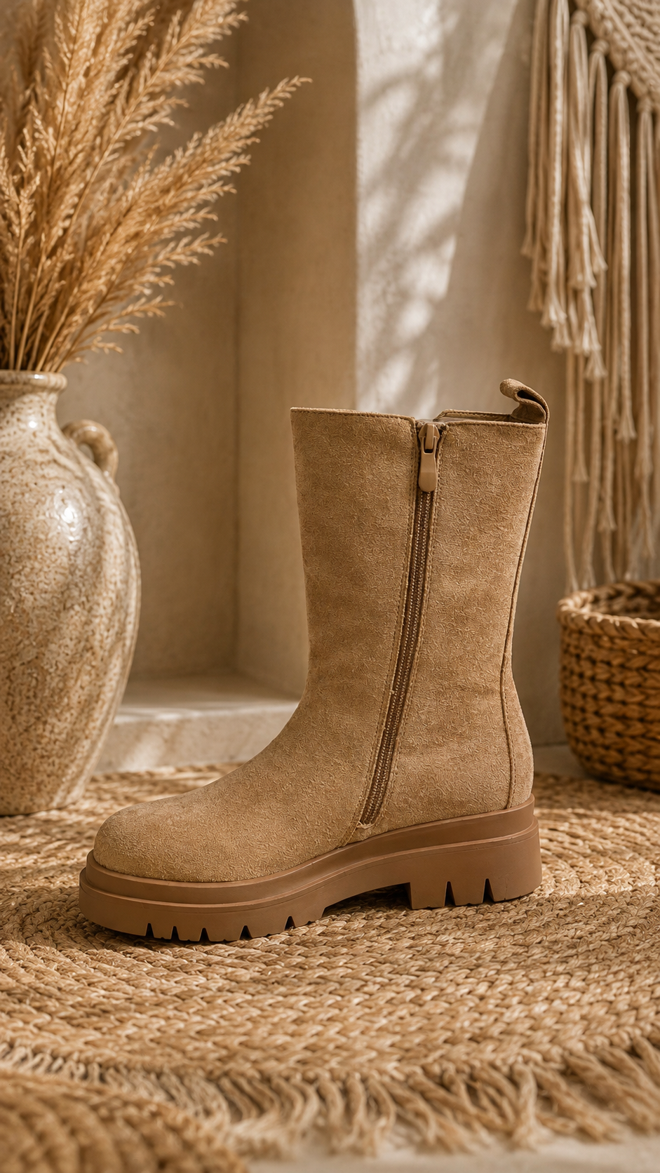 Chunky Chelsea Boots "JEANNY" - Wildlederlook in beige