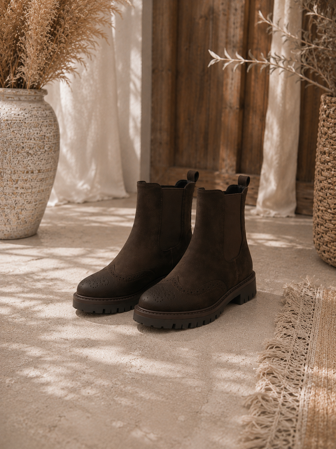 Brogue Chelsea Boots "ARINA" dunkelbraun - verschiedene Größen